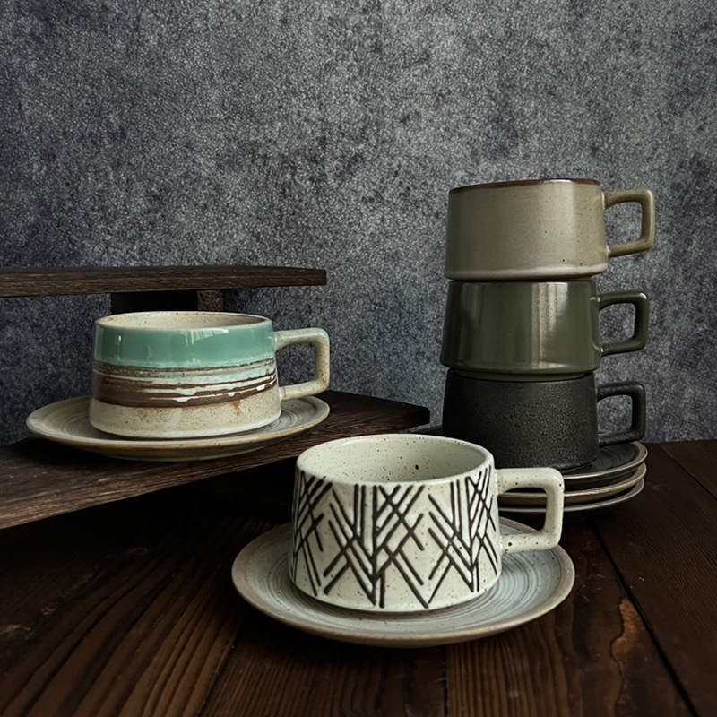 Espresso Cup Saucer - Retro Seramik Kahve Fincanı ve Tabak