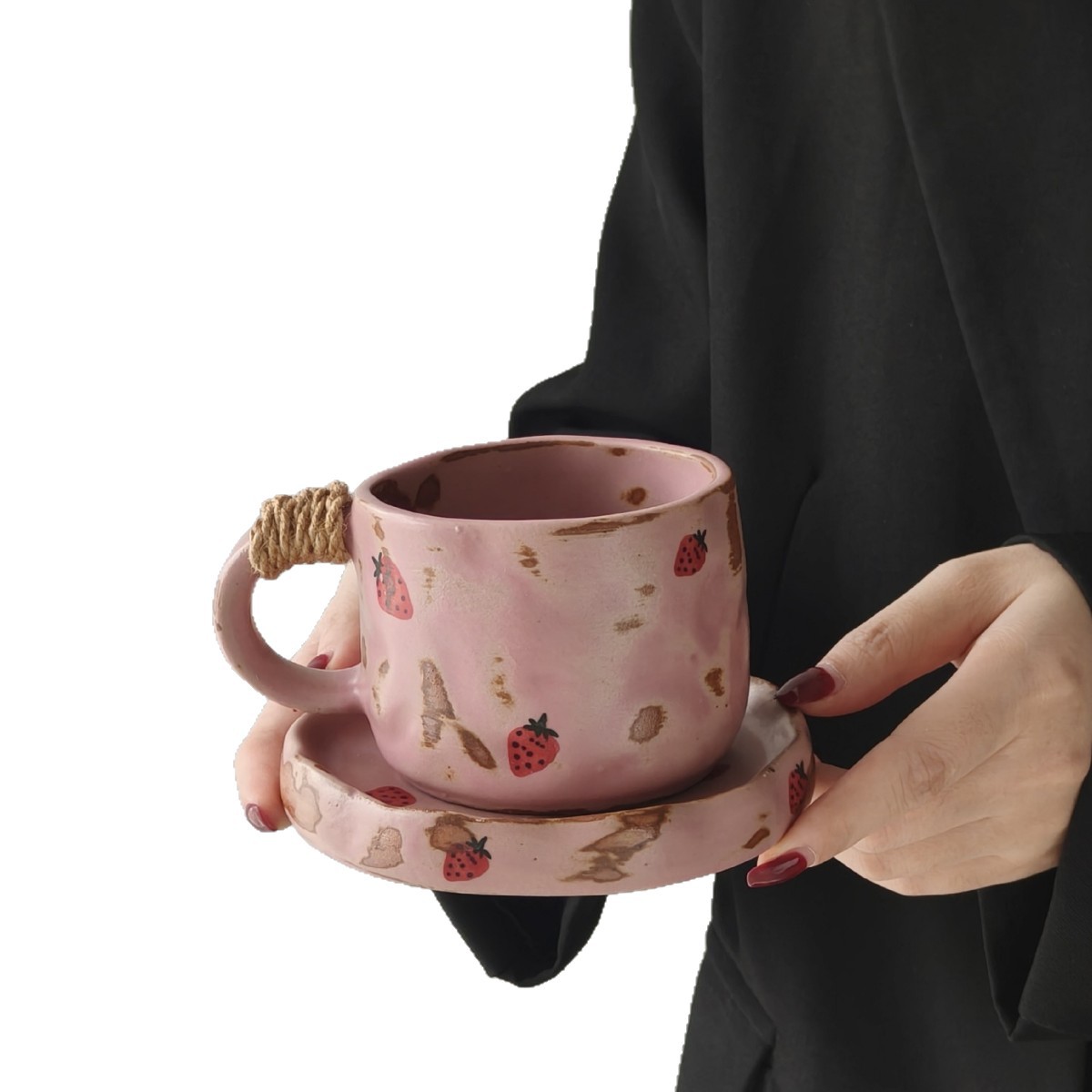Espresso Cup Saucer - Meyve Desenli Seramik Kahve Fincanı ve