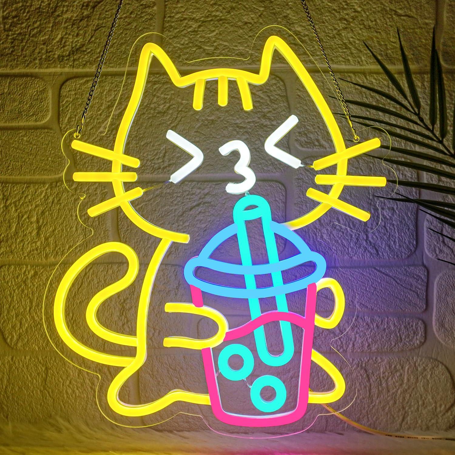 Coffee Tea Boba - Kedi Boba Çayı Neon Tabelası Sevimli