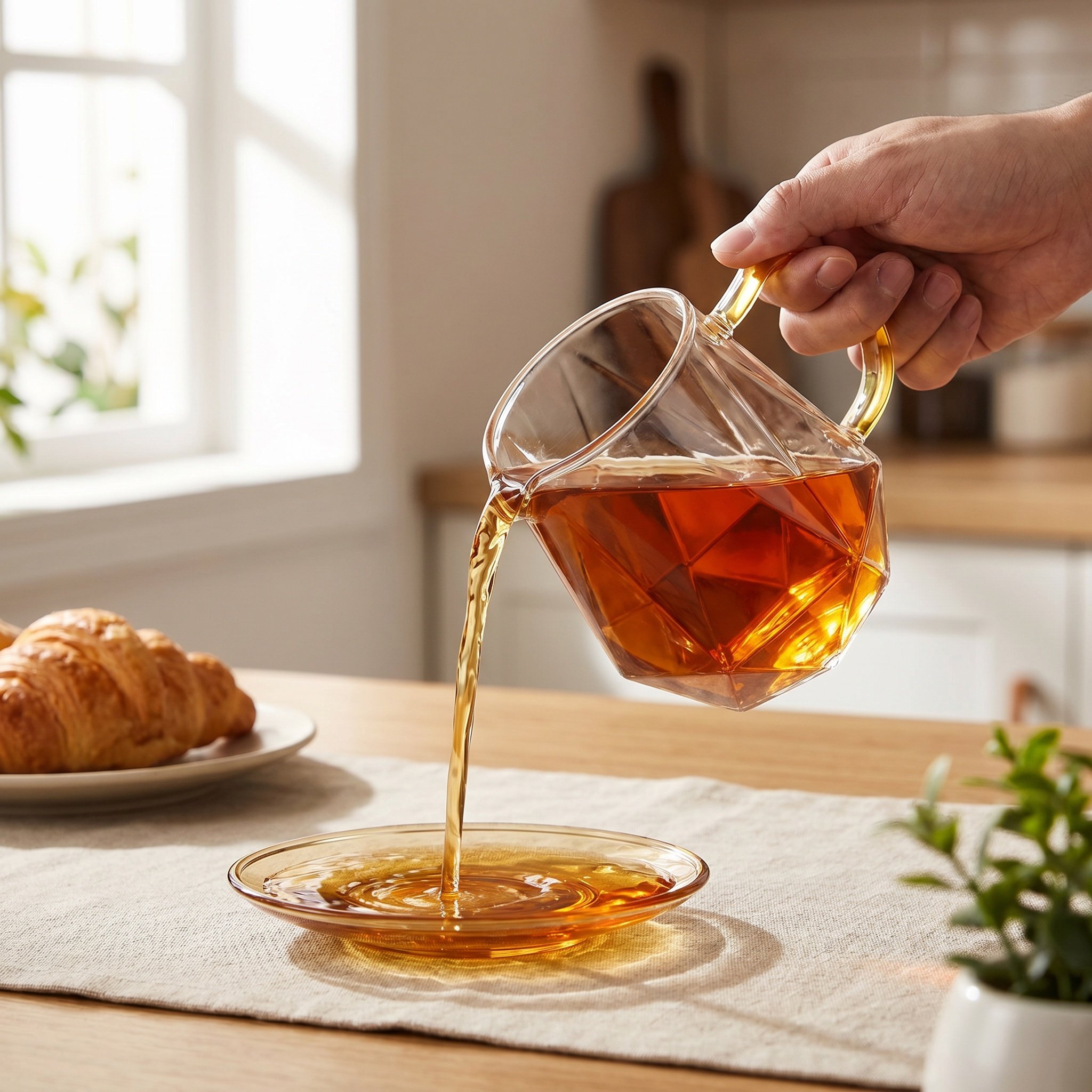 Espresso Cup Saucer - Elmas Şeklinde Cam Bardak, Şeffaf, 300
