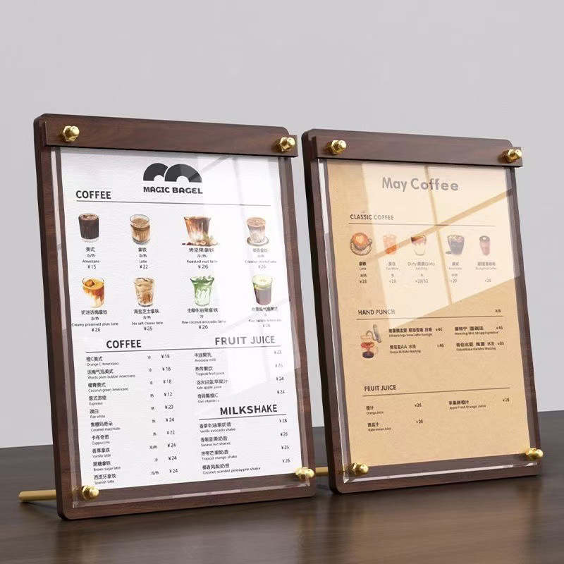 Coffee Tea Station - Özel A4/A5 Akrilik Ahşap Desenli Menü