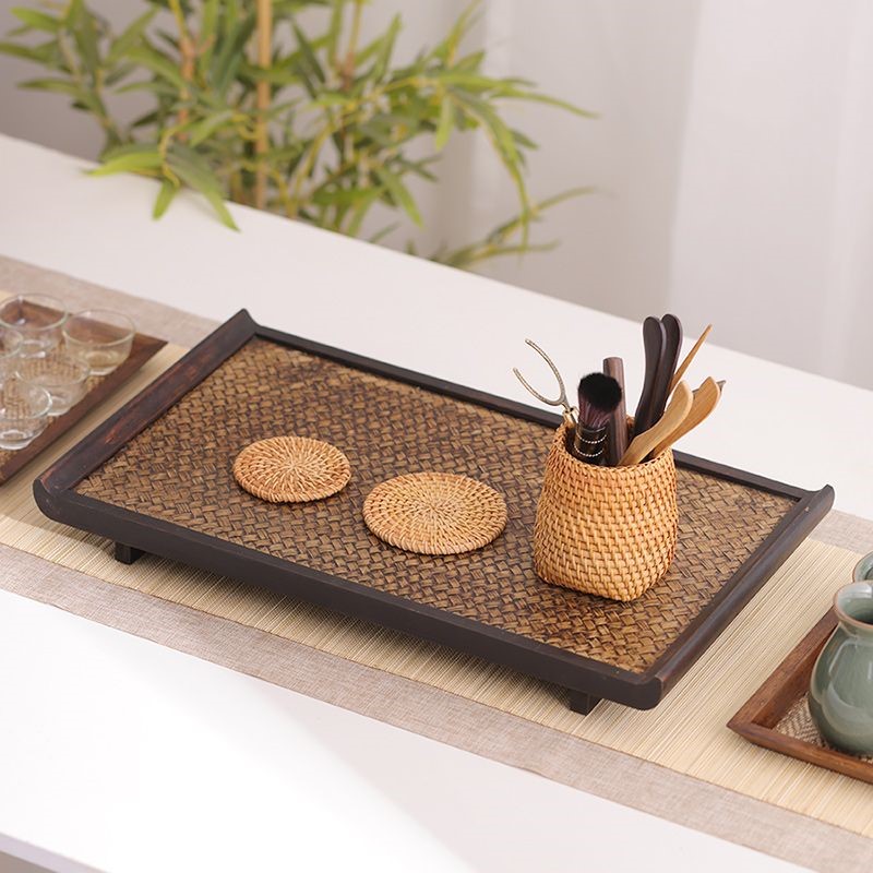 Bamboo Tea Tray - Zen Retro tarzı çay seti depolama